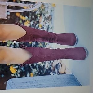 VETASTE Western boots WINE suede chunky black heel side zip mid calf sz 9 NEW…